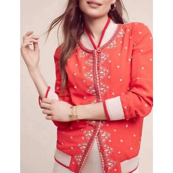 Anthropologie Jackets & Blazers - Anthropologie Conditions Apply Arabella Jacket Size XS Red Embroidered Bomber
